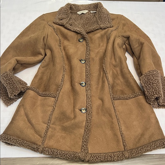 L.L. BEAN VINTAGE BROWN SHEARLING TEDDY MIDI LENGTH BUTTON FRONT COAT M - Picture 2 of 16